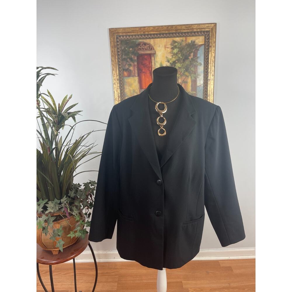 Liz Baker Blazer Jacket Womens 20W Black Notch Lapel Corporate Chic Minimalist